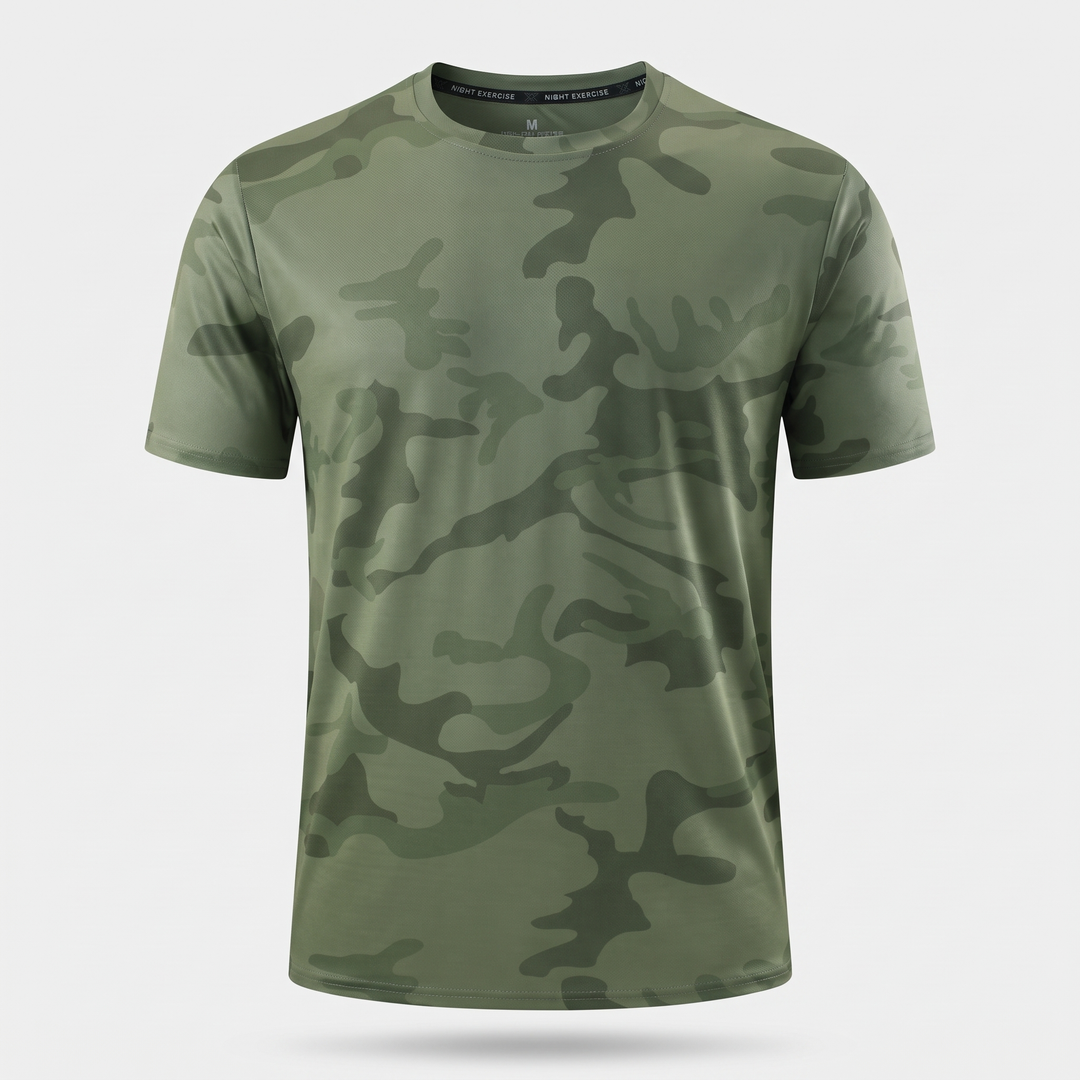 Men's Camo T-Shirt in Army Green - ghost mannequin front view