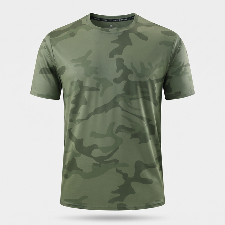 Men's Camo T-Shirt in Army Green - ghost mannequin front view