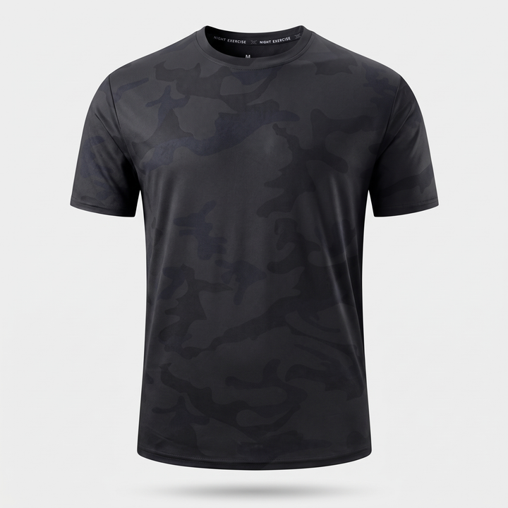 Men's Camo T-Shirt in Black - ghost mannequin front view