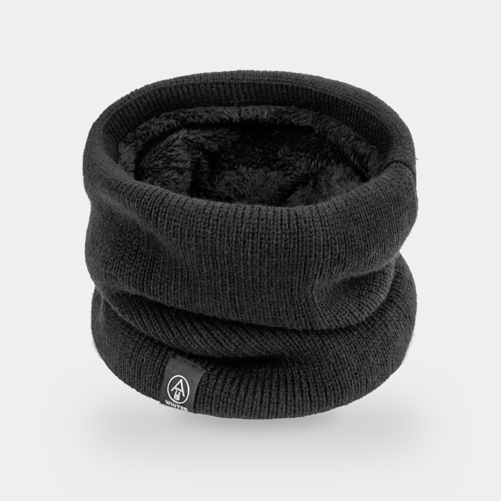 Fleece lined neck gaiter in Black - flat lay showing plush fleece interior