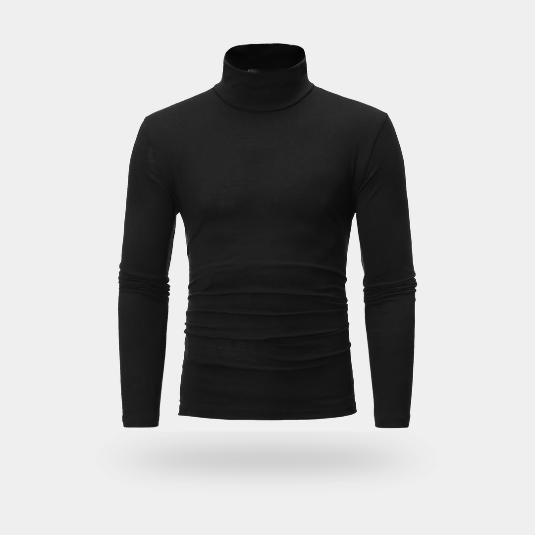 Activearo men's turtleneck shirt in black, front view