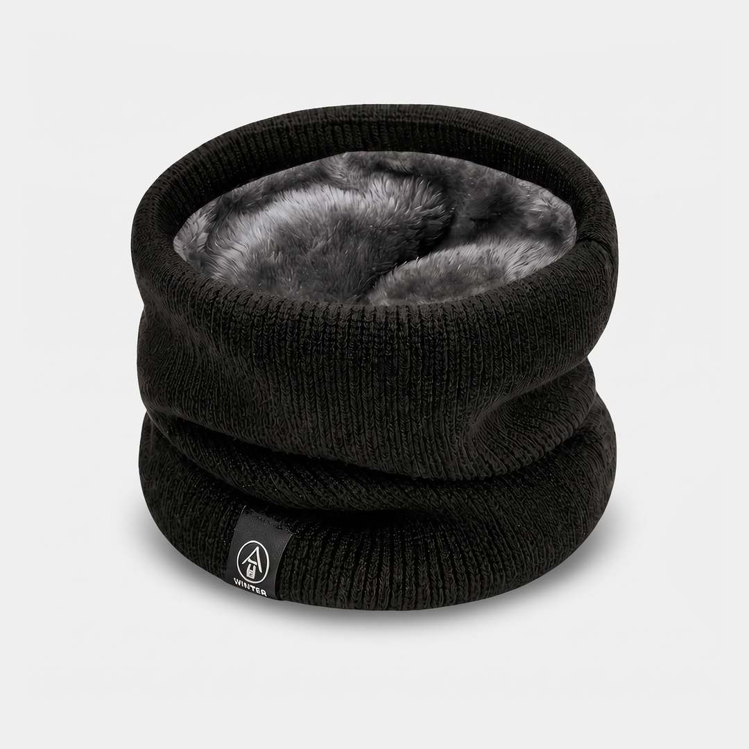 Winter scarf fleece lined knit neck warmer in Black