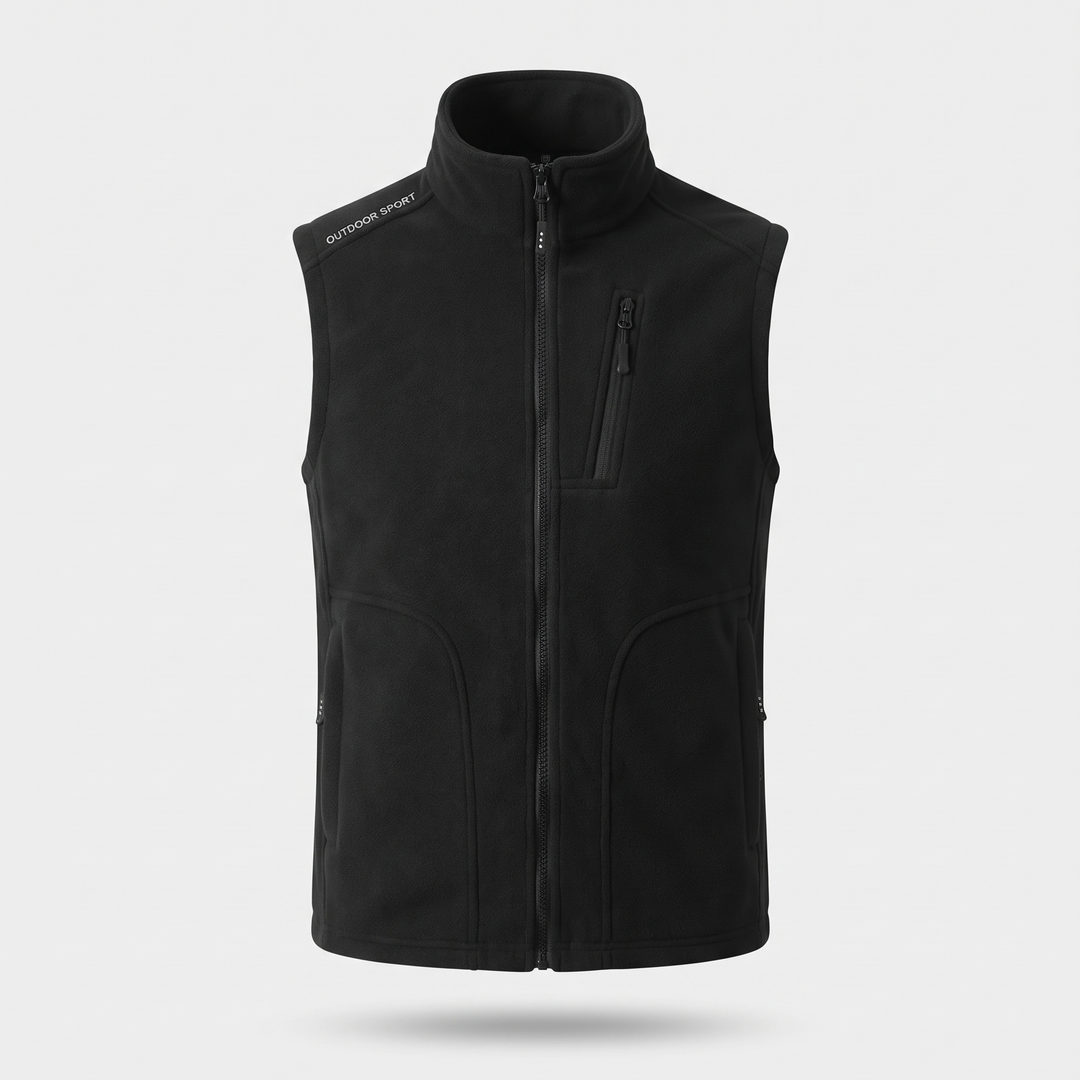 Fleece Vest Jacket Black — Ghost Mannequin Front