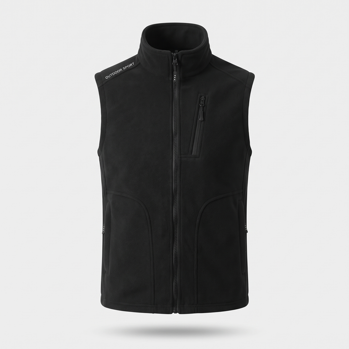 Fleece Vest Jacket Black — Ghost Mannequin Front