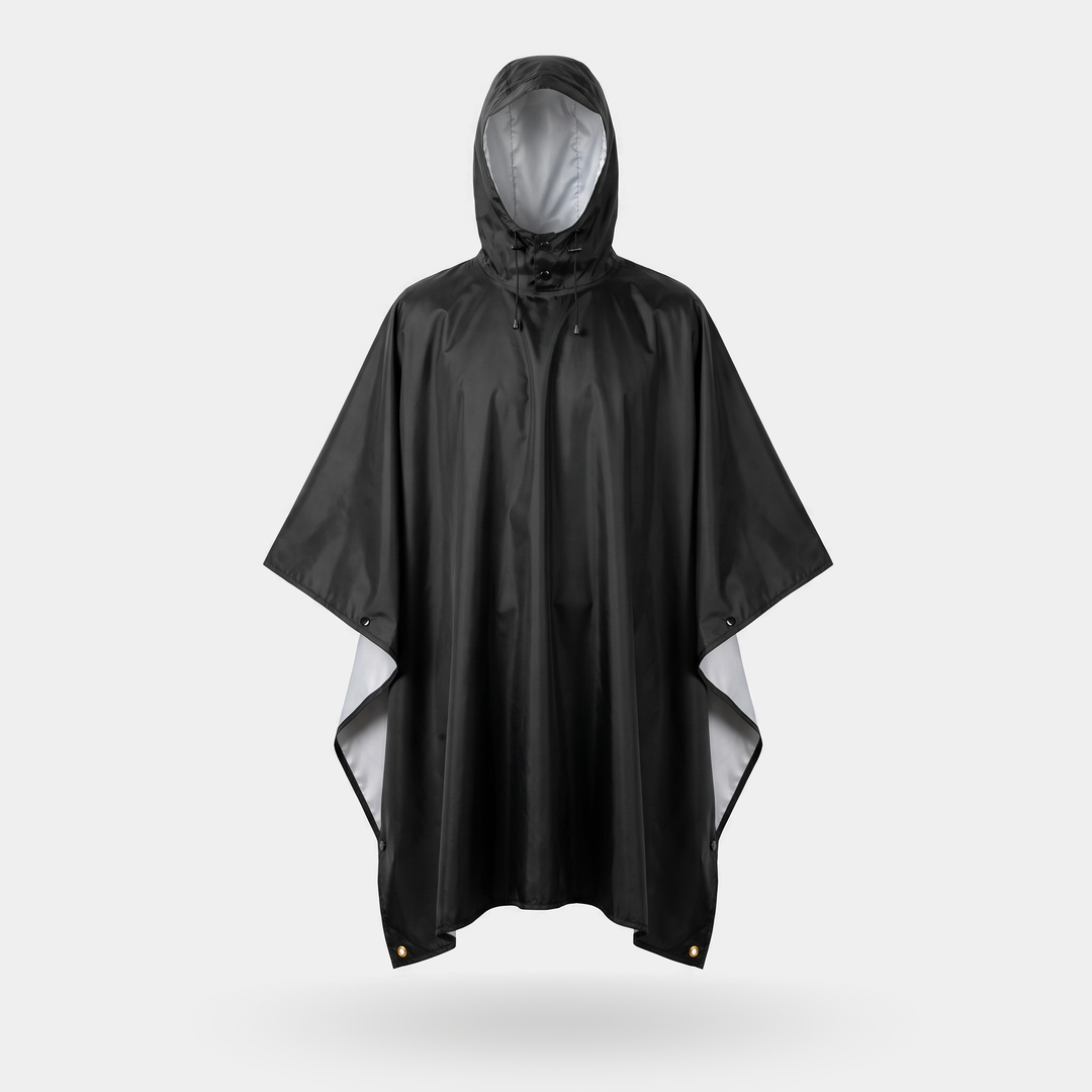 Military style poncho, Black, Classic style, front view
