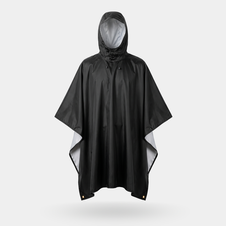Military style poncho, Black, Classic style, front view