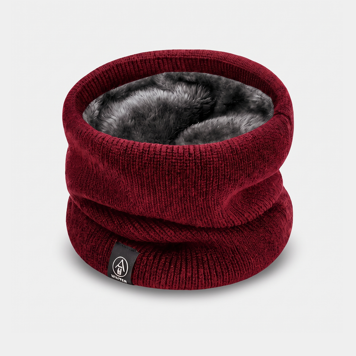 Winter scarf fleece lined knit neck warmer in Burgundy