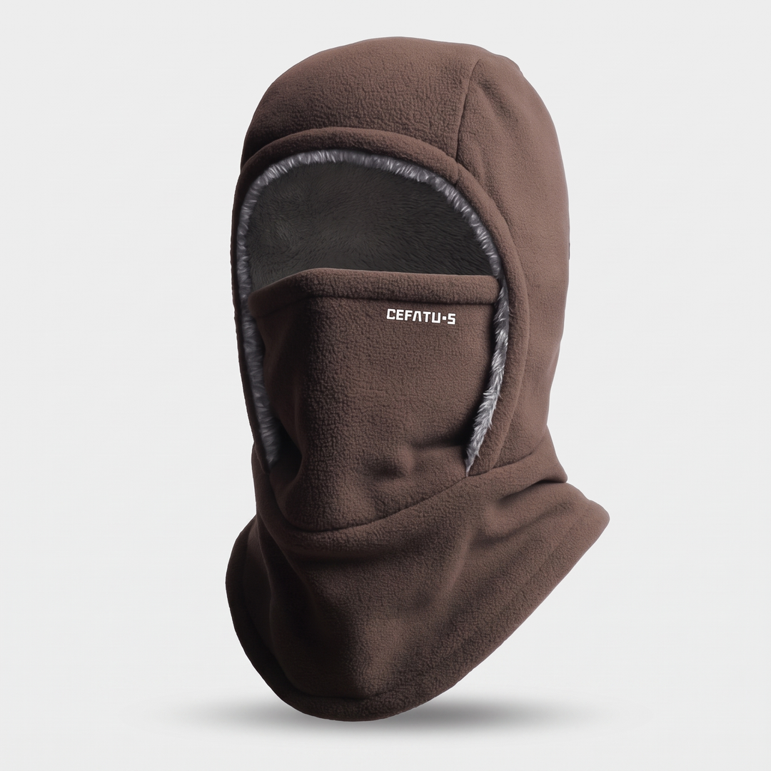 Coffee Brown winter face mask balaclava, front three-quarter view