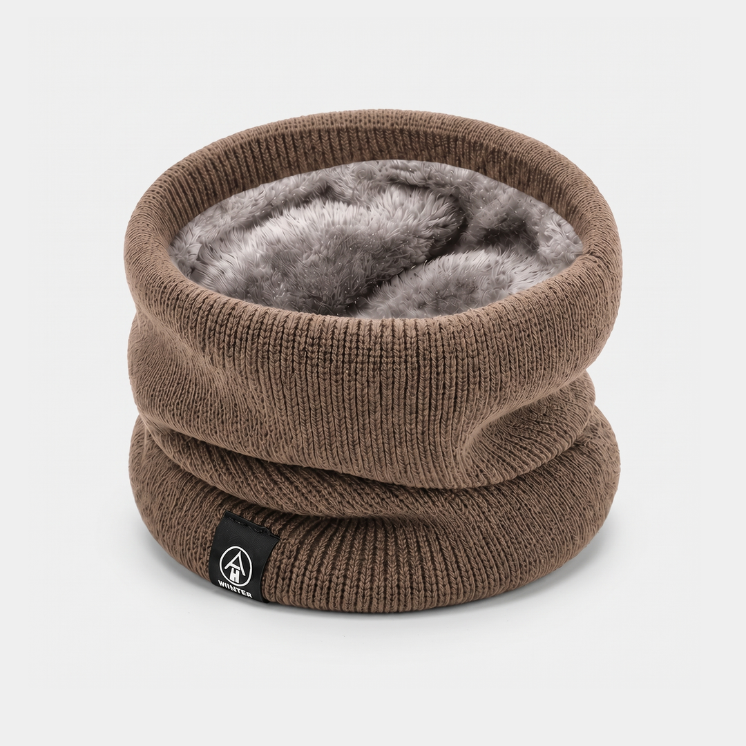 Winter scarf fleece lined knit neck warmer in Coffee Brown