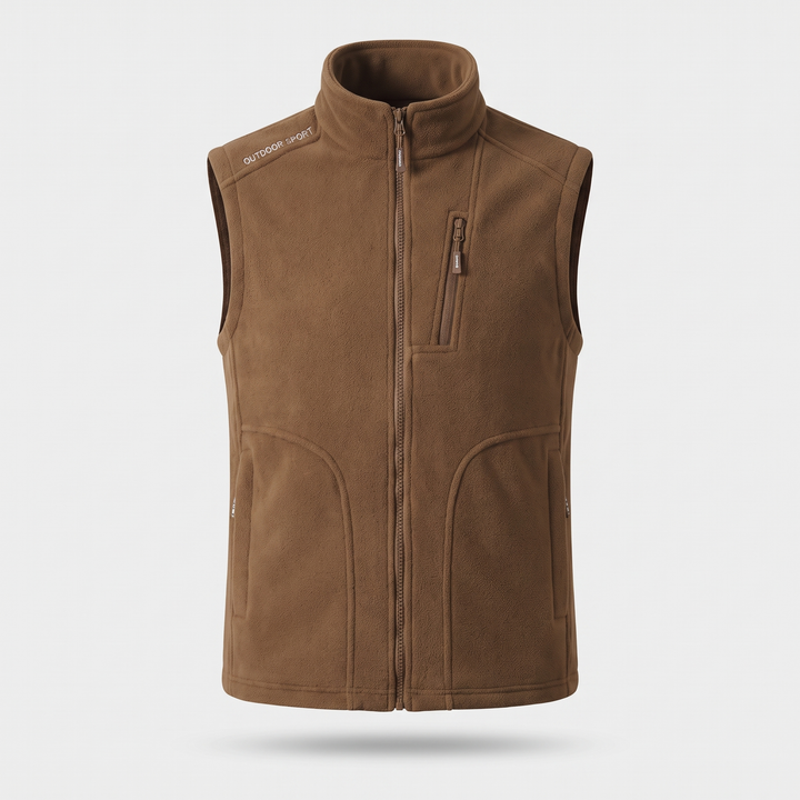 Fleece Vest Jacket Coffee — Ghost Mannequin Front