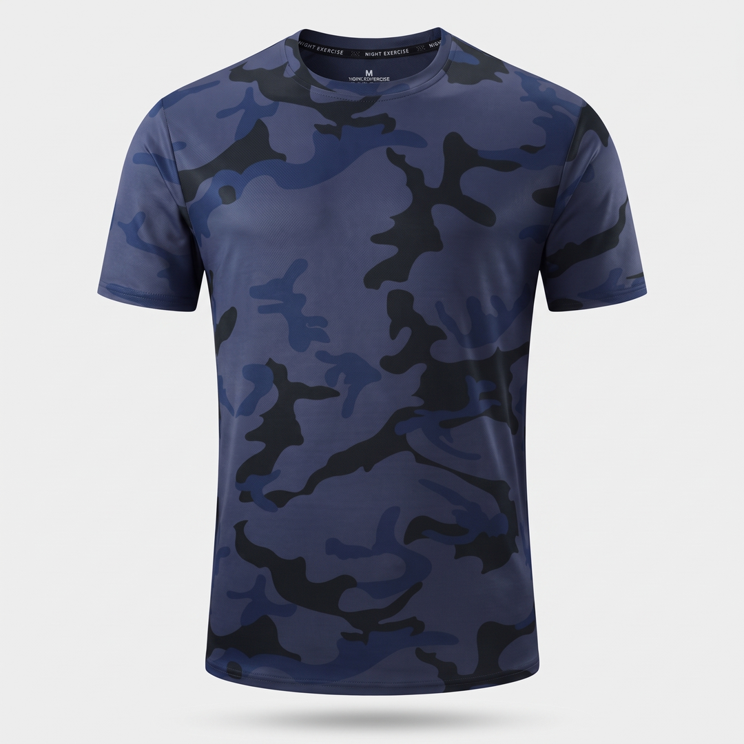 Men's Camo T-Shirt in Dark Blue - ghost mannequin front view