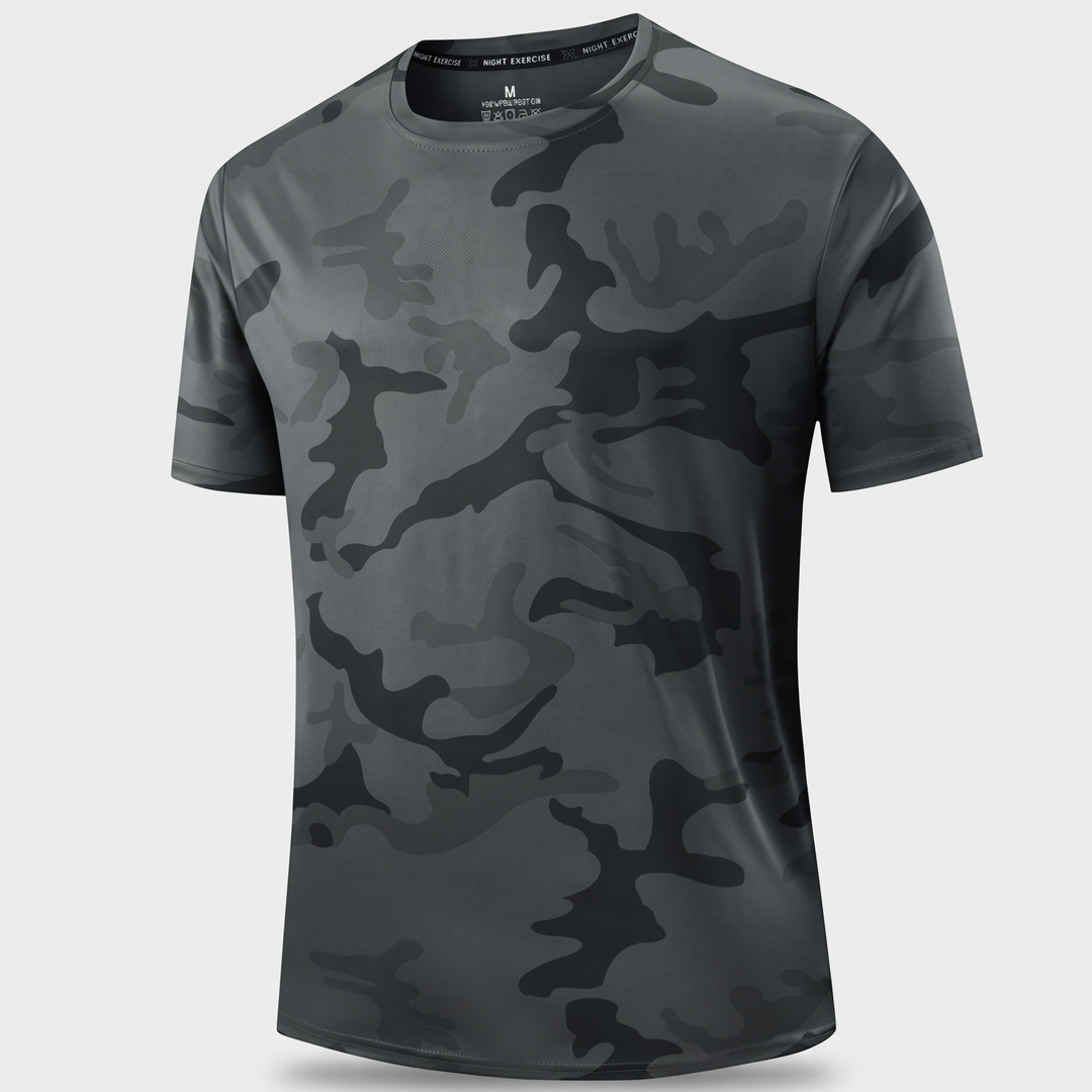 Men's Camo T-Shirt in Dark Gray - ghost mannequin front view