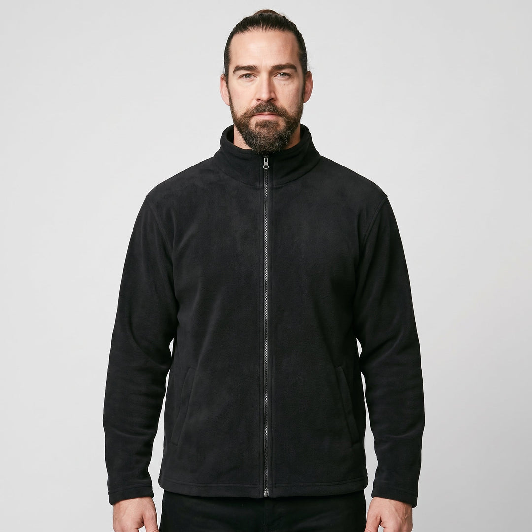 Men's fleece zip up jacket - black - front view