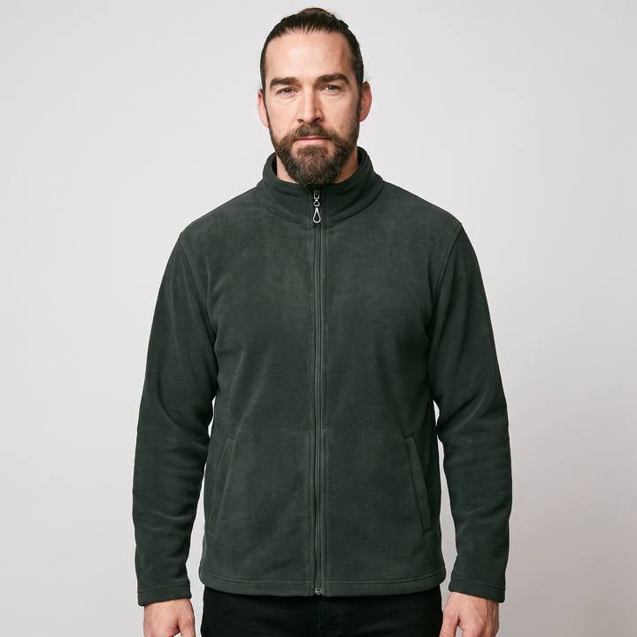 Men's fleece zip up jacket - green - front view
