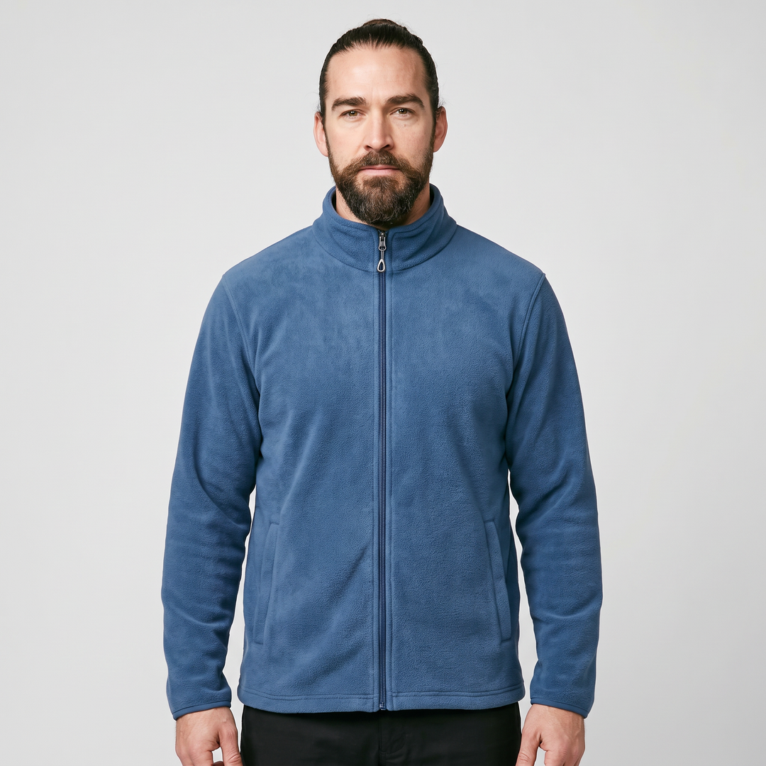 Men's fleece zip up jacket - lake blue - front view