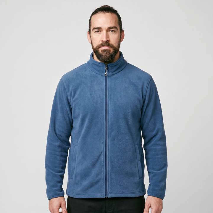 Men's fleece zip up jacket - lake blue - front view
