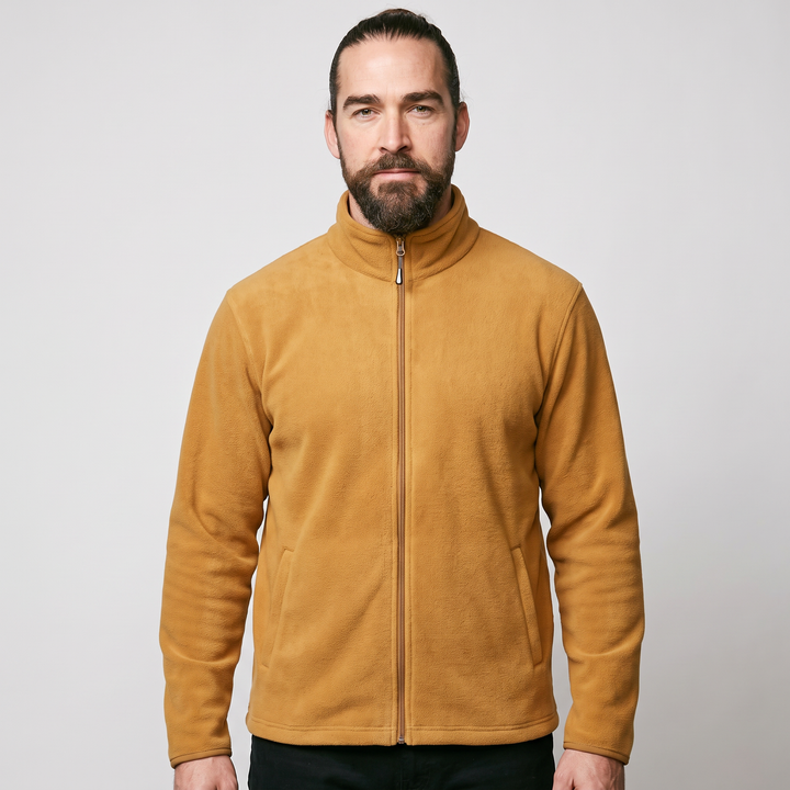 Men's fleece zip up jacket - yellow - front view