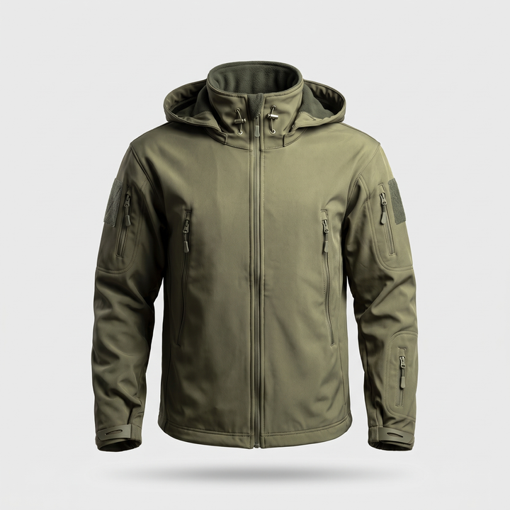 Green men's hunting jacket - front view