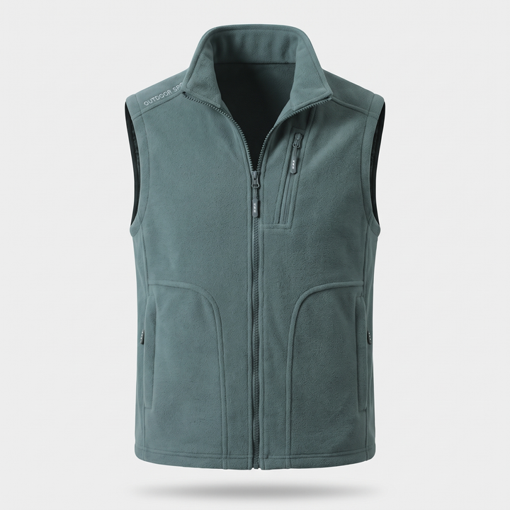 Fleece Vest Jacket Green — Ghost Mannequin Front