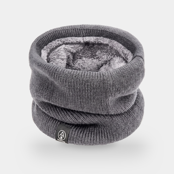 Fleece lined neck gaiter in Gray - flat lay showing plush fleece interior