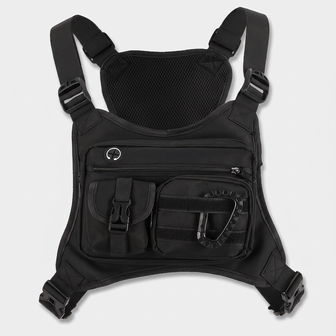 Tactical chest bag for men in Black, front view