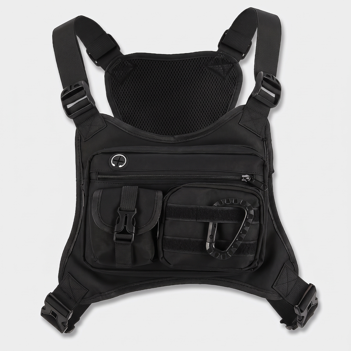 Tactical chest bag for men in Black, front view