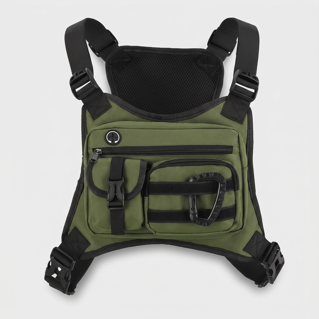Tactical chest bag for men in Olive Green, front view
