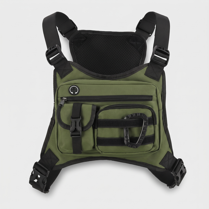 Tactical chest bag for men in Olive Green, front view