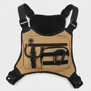 Tactical chest bag for men in Desert Tan, front view