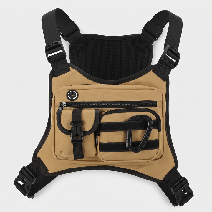 Tactical chest bag for men in Desert Tan, front view