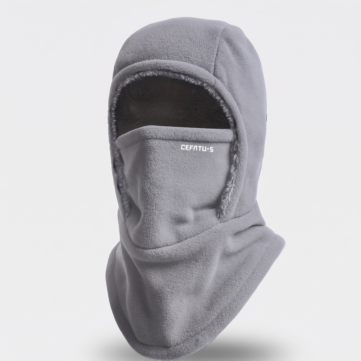 Light Gray winter face mask balaclava, front three-quarter view