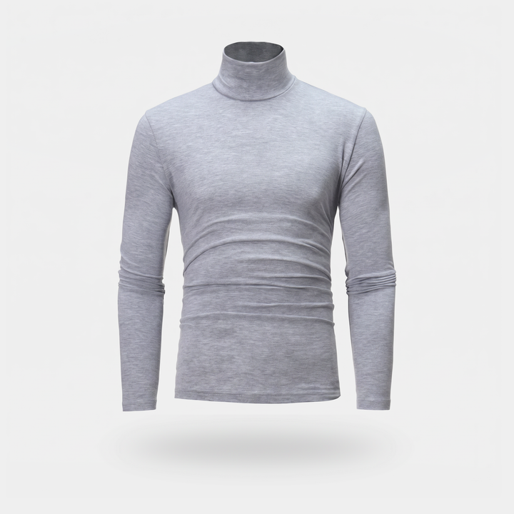 Activearo men's turtleneck shirt in light gray, front view