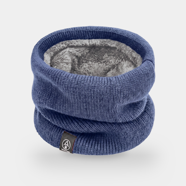 Fleece lined neck gaiter in Navy - flat lay showing plush fleece interior
