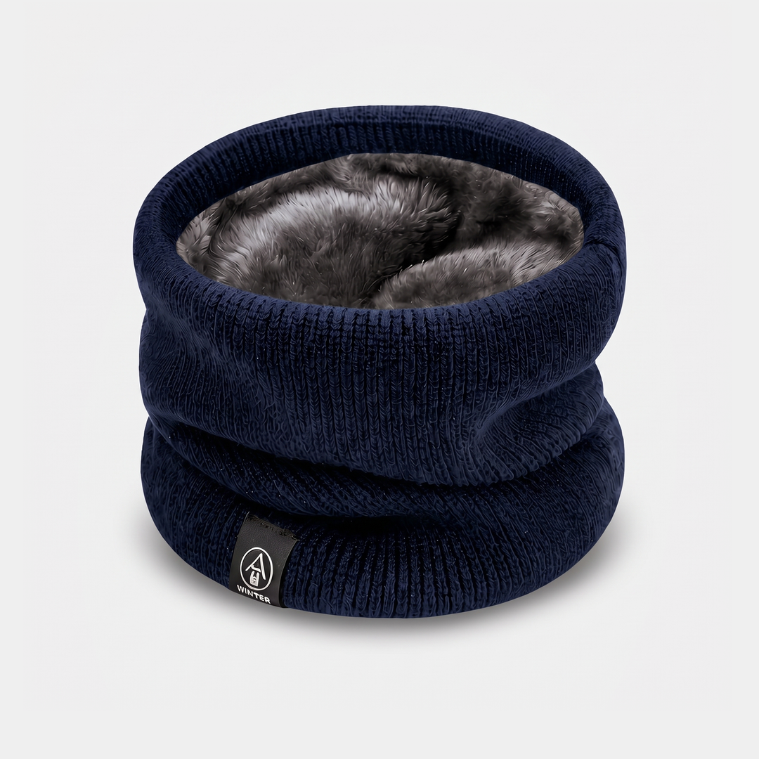 Winter scarf fleece lined knit neck warmer in Navy