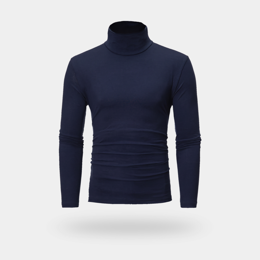 Activearo men's turtleneck shirt in navy, front view