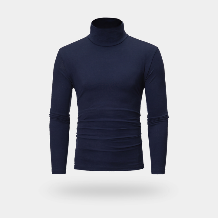 Activearo men's turtleneck shirt in navy, front view