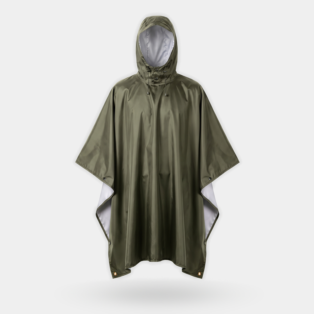 Military style poncho, Olive Green, Classic style, front view