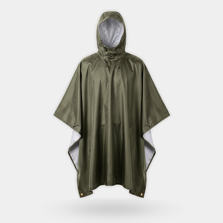 Military style poncho, Olive Green, Classic style, front view