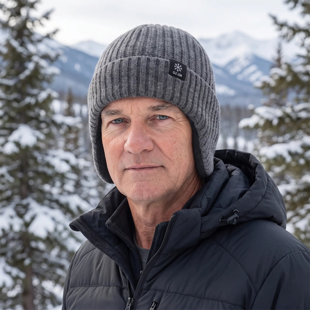 Men's Earflap Hat - Velvet Lined Winter Beanie with Ear Flaps