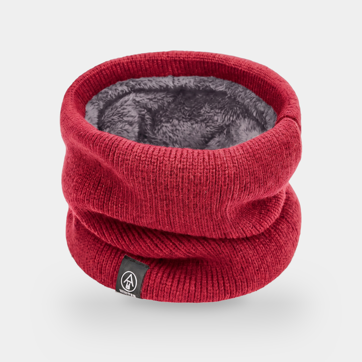Fleece lined neck gaiter in Red - flat lay showing plush fleece interior