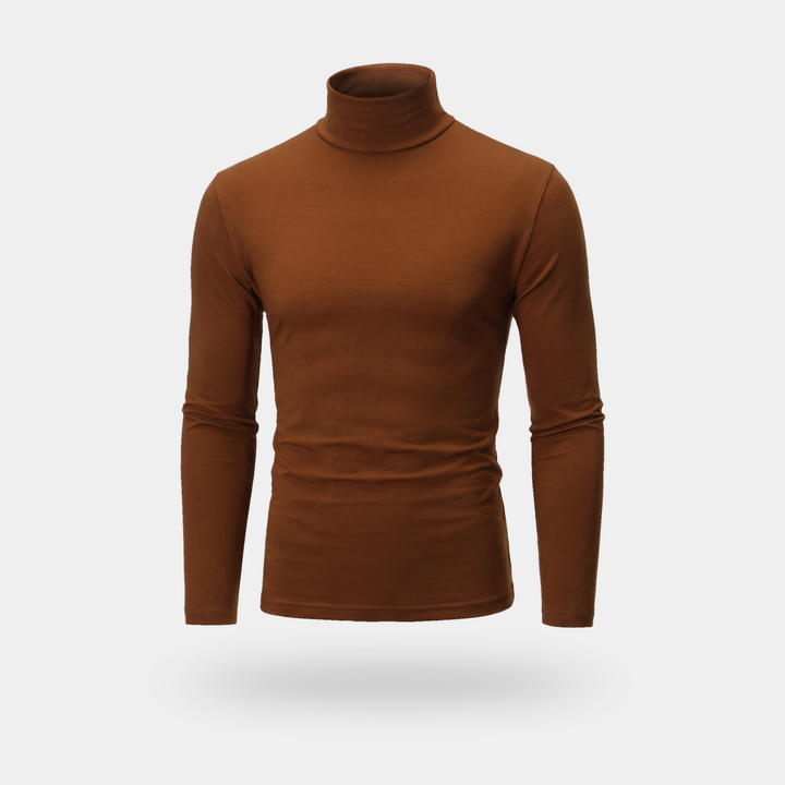 Activearo men's turtleneck shirt in rust brown, front view