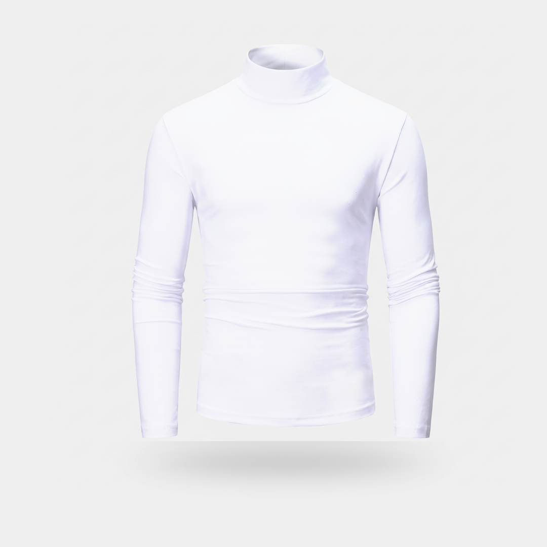 Activearo men's turtleneck shirt in white, front view