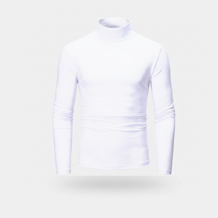 Activearo men's turtleneck shirt in white, front view