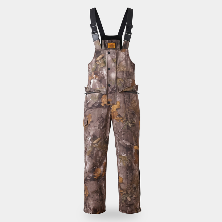 01 Men's camo bib overalls, front view
