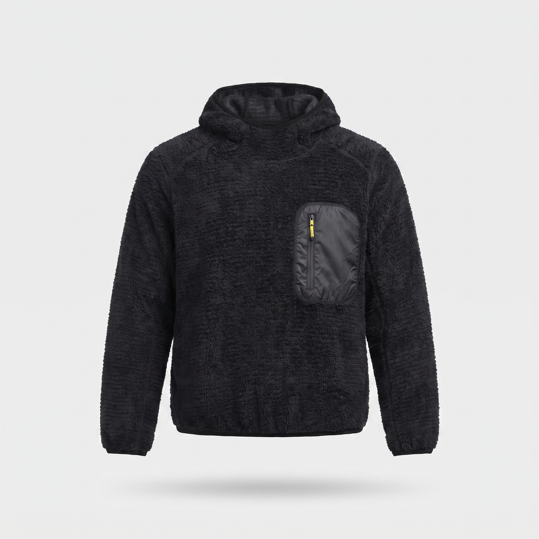 Fleece Hoodie - Sherpa Pullover with Thumbhole Cuffs - Zip Chest Pocket