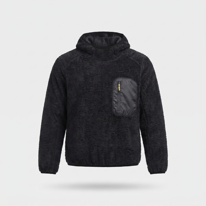 Fleece Hoodie - Sherpa Pullover with Thumbhole Cuffs - Zip Chest Pocket