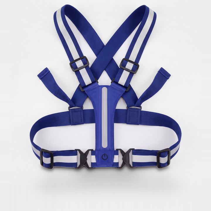 Reflective vest with LED lights in Blue, flat lay front view