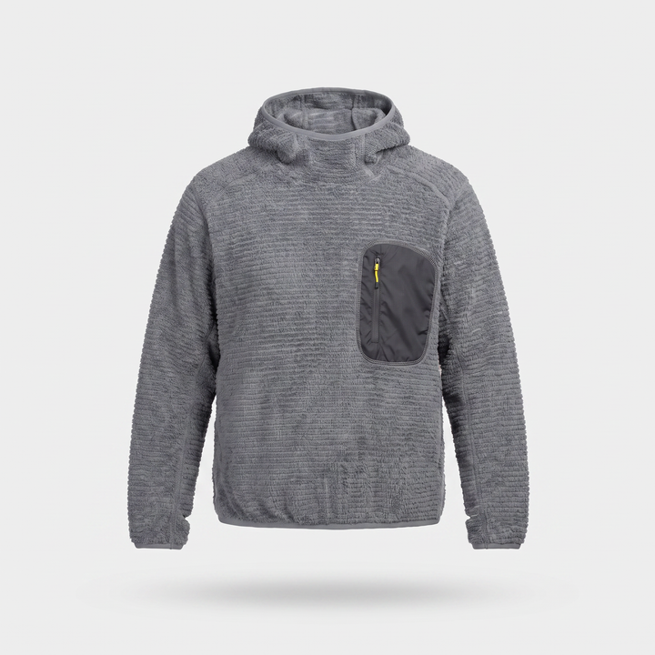 Fleece Hoodie - Sherpa Pullover with Thumbhole Cuffs - Zip Chest Pocket