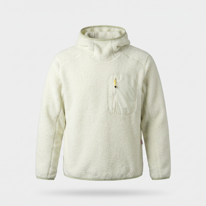 Fleece Hoodie - Sherpa Pullover with Thumbhole Cuffs - Zip Chest Pocket