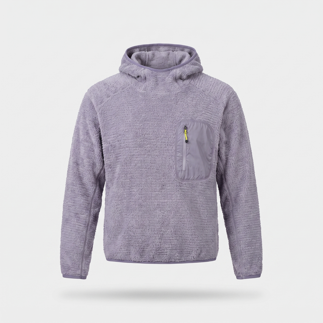 Fleece Hoodie - Sherpa Pullover with Thumbhole Cuffs - Zip Chest Pocket